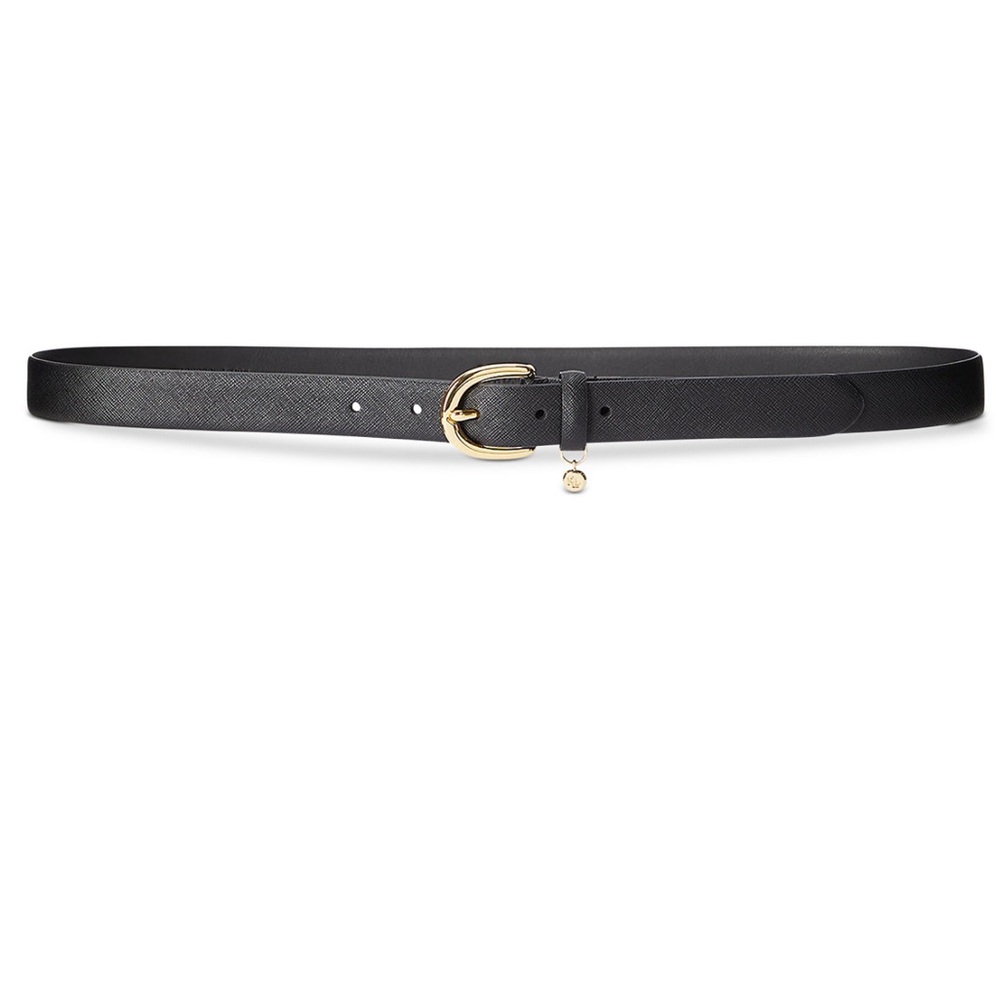 Ralph Lauren Women’s Charm Crosshatch Leather Belt Size S Black